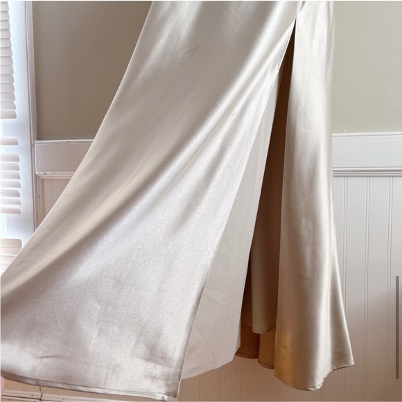 BIRDY GREY Lisa Satin Maxi Gown / Dress Neutral Champagne Sz L Wedding Formal - Picture 5 of 14